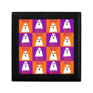 Halloween Boo Ghost Purple and Orange Squares Gift Box