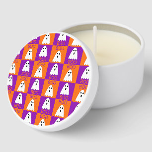 Halloween Boo Ghost Purple and Orange Squares Mini Candle Favors