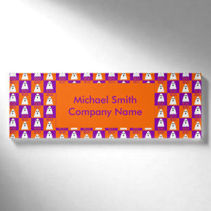 Halloween Boo Ghost Purple and Orange Squares Name Tag