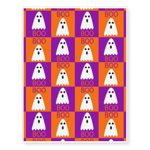 Halloween Boo Ghost Purple and Orange Squares Temporary Tattoos