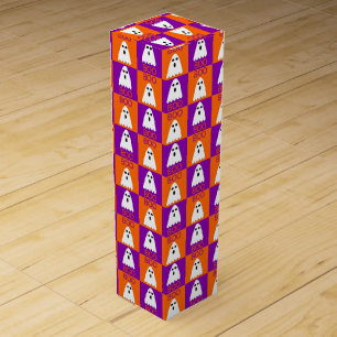 Halloween Boo Ghost Purple and Orange Squares Wine Box