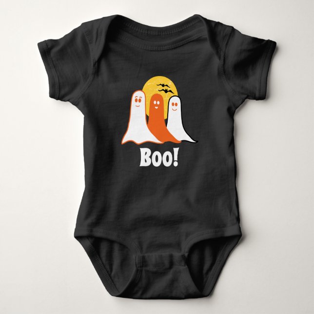 Halloween Boo Ghosts, Black, kids, family Baby Bodysuit (Front)