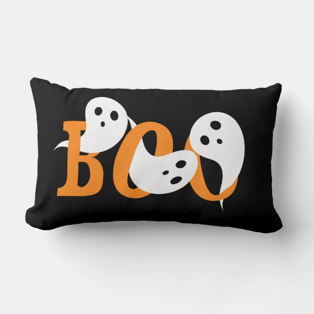 Halloween Boo Ghosts Black Lumbar Pillow (Front)