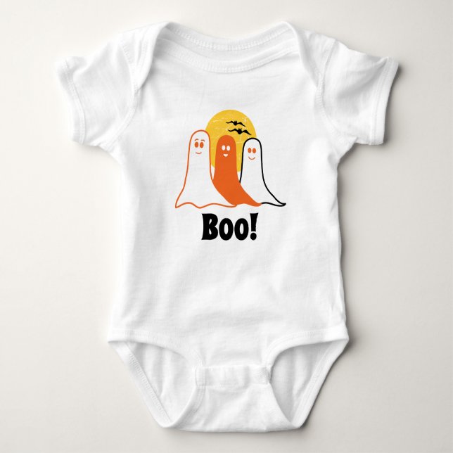 Halloween Boo Ghosts, kids, family Baby Bodysuit (Front)