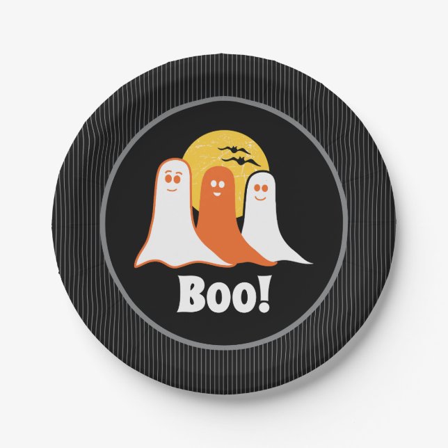 Halloween Boo Ghosts, kids, family Paper Plates (Front)