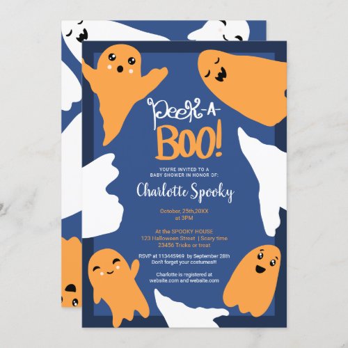 Halloween boo ghosts orange blue baby shower invitation