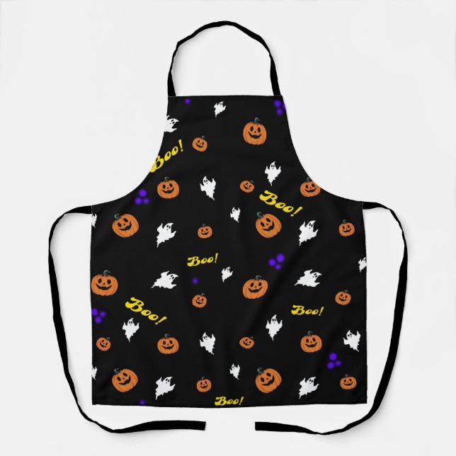 Halloween Boo Ghosts Seamless Pattern Apron (Front)
