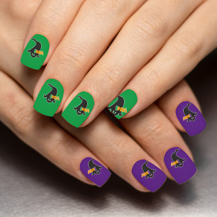 Halloween Boo Ghoul Green and Purple Minx Nail Art