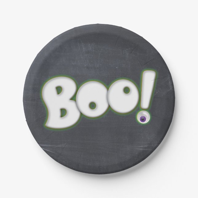 Halloween Boo Lettering Chalkboard Chalk Paper Plates (Front)
