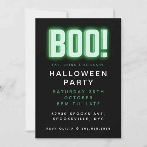 Halloween Boo Modern Black Invitation