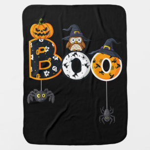 Halloween Boo Owl With Witch Hat Spiders Baby Blanket