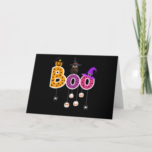 Halloween Boo Owl With Witch Hat Spiders Boys Girl Card