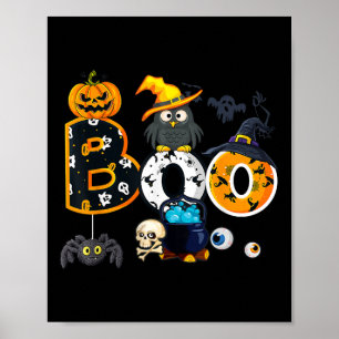 Halloween Boo Owl With Witch Hat Spiders Boys Girl Poster