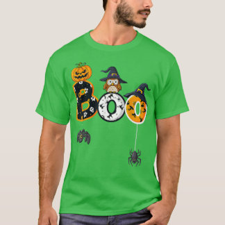 Halloween Boo Owl With Witch Hat Spiders Boys Girl T-Shirt