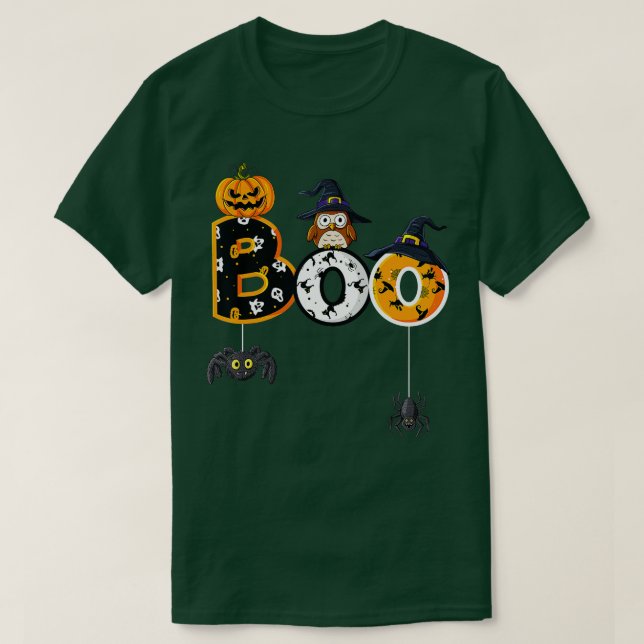 Halloween Boo Owl With Witch Hat Spiders Boys Girl T-Shirt (Design Front)