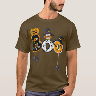 Halloween Boo Owl With Witch Hat Spiders Boys Girl T-Shirt
