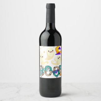 Halloween Boo Owl With Witch Hat Spiders Boys Girl Wine Label