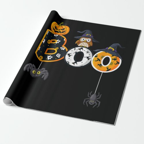 Halloween Boo Owl With Witch Hat Spiders Boys Girl Wrapping Paper