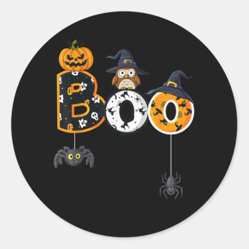 Halloween Boo Owl With Witch Hat Spiders Classic Round Sticker