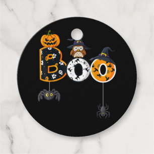 Halloween Boo Owl With Witch Hat Spiders Favor Tags
