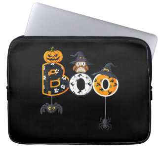 Halloween Boo Owl With Witch Hat Spiders Laptop Sleeve