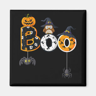 Halloween Boo Owl With Witch Hat Spiders Magnet