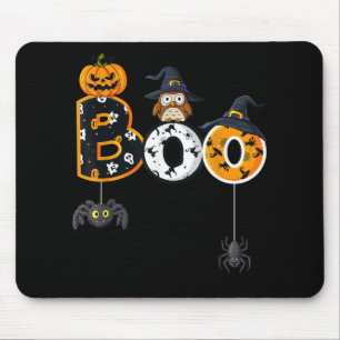 Halloween Boo Owl With Witch Hat Spiders Mouse Pad