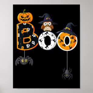 Halloween Boo Owl With Witch Hat Spiders Poster