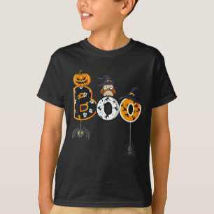 Halloween Boo Owl With Witch Hat Spiders T-Shirt