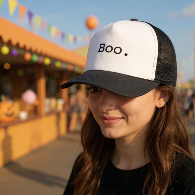 Halloween Boo Sarcastic Minimalist Trucker Hat (Creator Uploaded)
