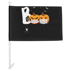 Halloween Boo Scary Pumpkins Wearing Mask Spider Car Flag
