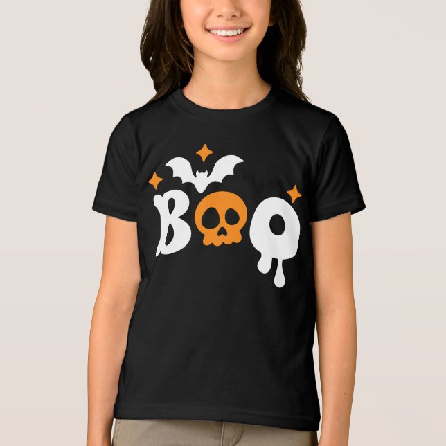 Halloween Boo Skull Bats Modern Typography Tri-Blend Shirt (Front)