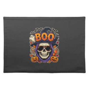 Halloween Boo Skull Sunglasses Vector Cloth Placemat