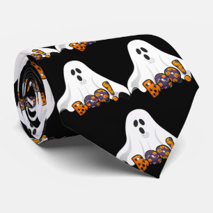Halloween BOO / Spooky Ghost on Black Neck Tie