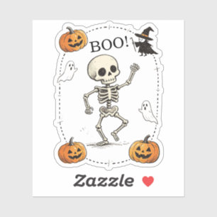 Halloween Boo Vintage Dancing Skeleton Sticker