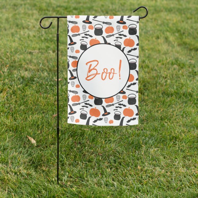 Halloween Boo Witch Pumpkin Bat Broomstick Garden Flag (In SItu)