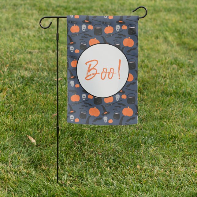 Halloween Boo Witch Pumpkin Bat Broomstick Garden Flag (In SItu)