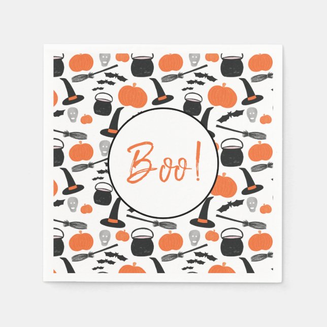 Halloween Boo Witch Pumpkin Bat Broomstick Napkins (Front)