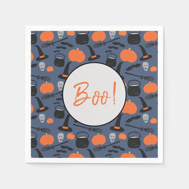 Halloween Boo Witch Pumpkin Bat Broomstick Napkins (Front)