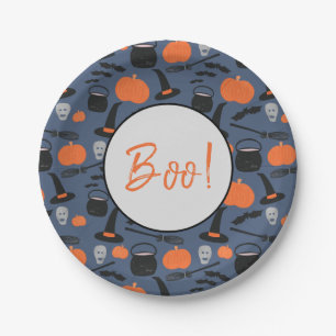 Halloween Boo Witch Pumpkin Bat Broomstick Paper Plates