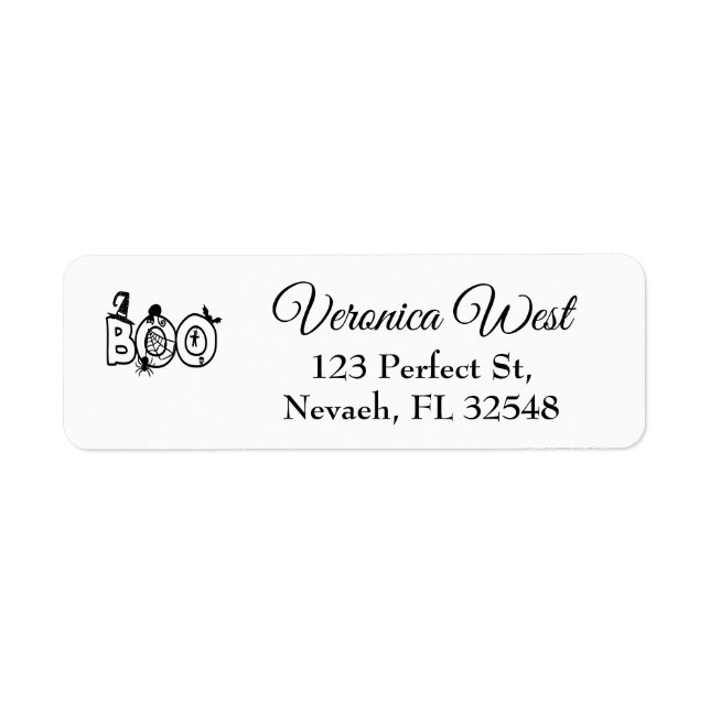 Halloween Boo with Witches Hat Black Cat Spider Label (Front)