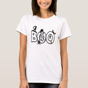 Halloween Boo with Witches Hat Black Cat Spider T-Shirt