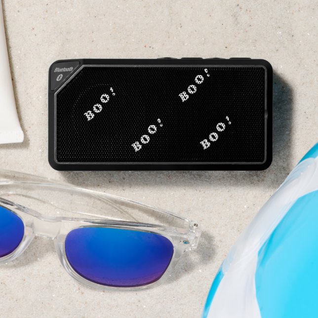 Halloween boo words on black bluetooth speaker (Insitu(Beach))