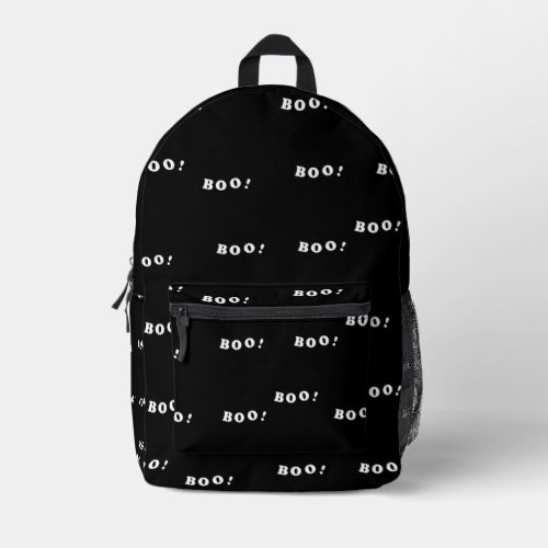 Halloween boo words on black printed backpack