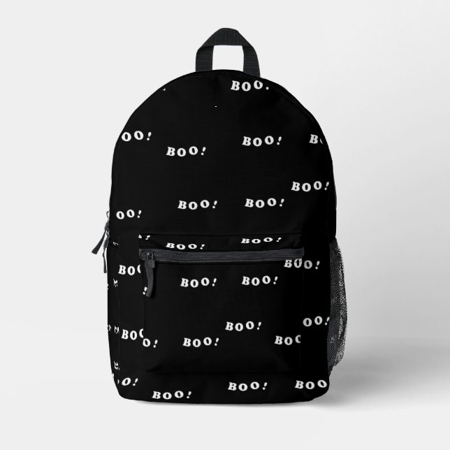 Halloween boo words on black printed backpack (Front)