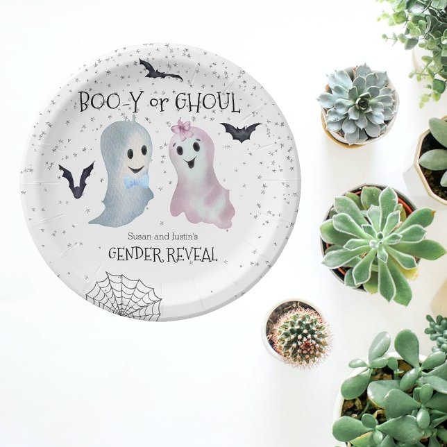 Halloween Boo-y and Ghoul Gender Reveal Ghosts Paper Plates (Creator Uploaded)