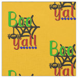 Halloween Boo Y&#39;all Spider Web Green Red on Yellow Fabric