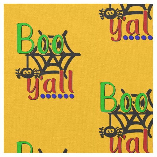 Halloween Boo Y'all Spider Web Green Red on Yellow Fabric