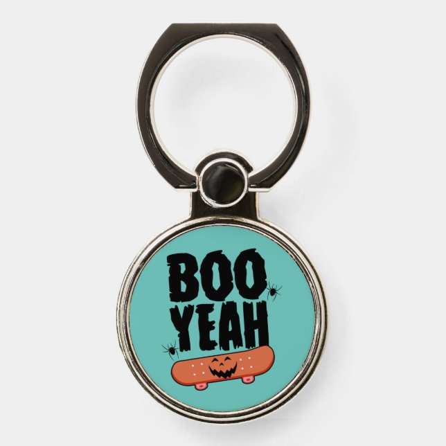 Halloween Boo Yeah Skateboard Birthday Phone Ring Stand (Front)