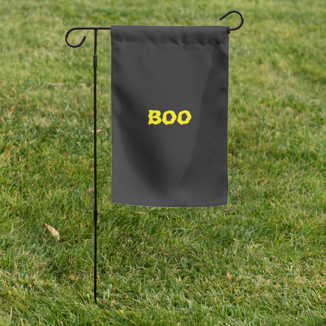Halloween boo yellow and black spooky garden flag (In SItu)